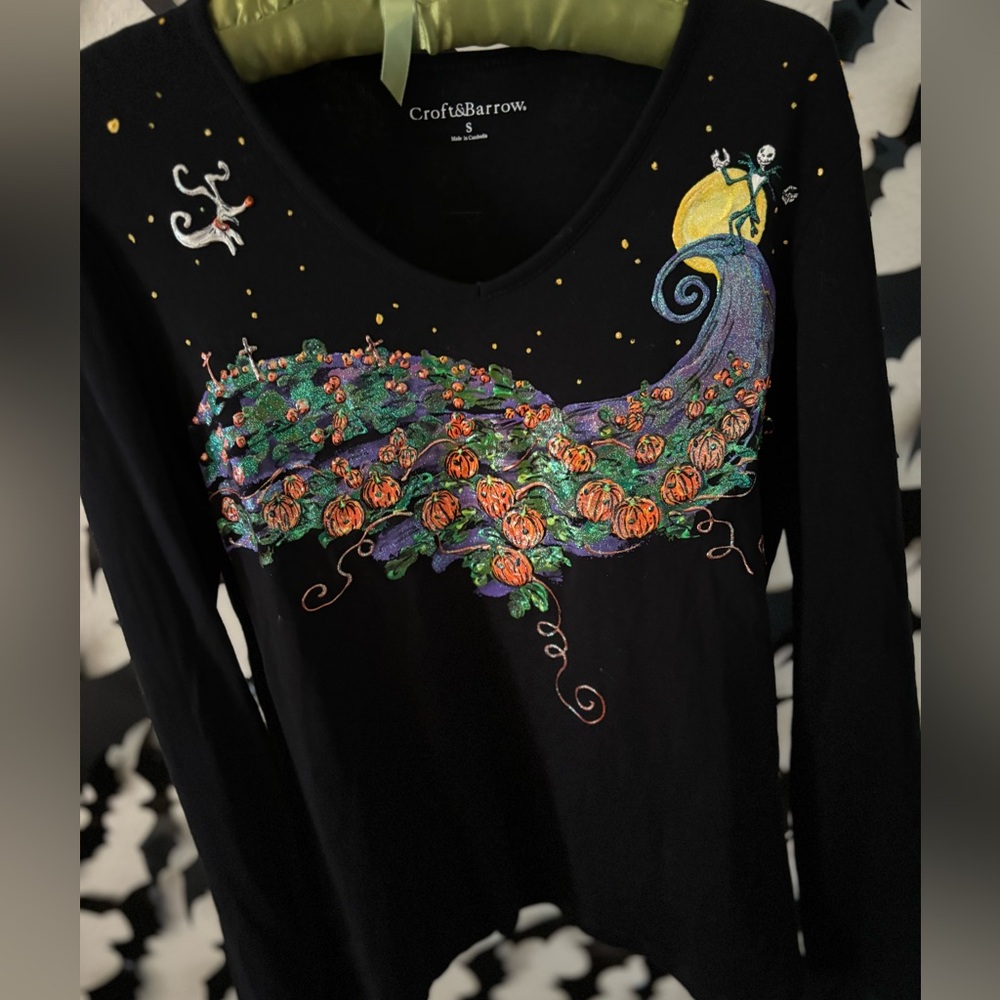 Hand Painted Nightmare Before Christmas Croft & Barrow Long Sleeved Shirt